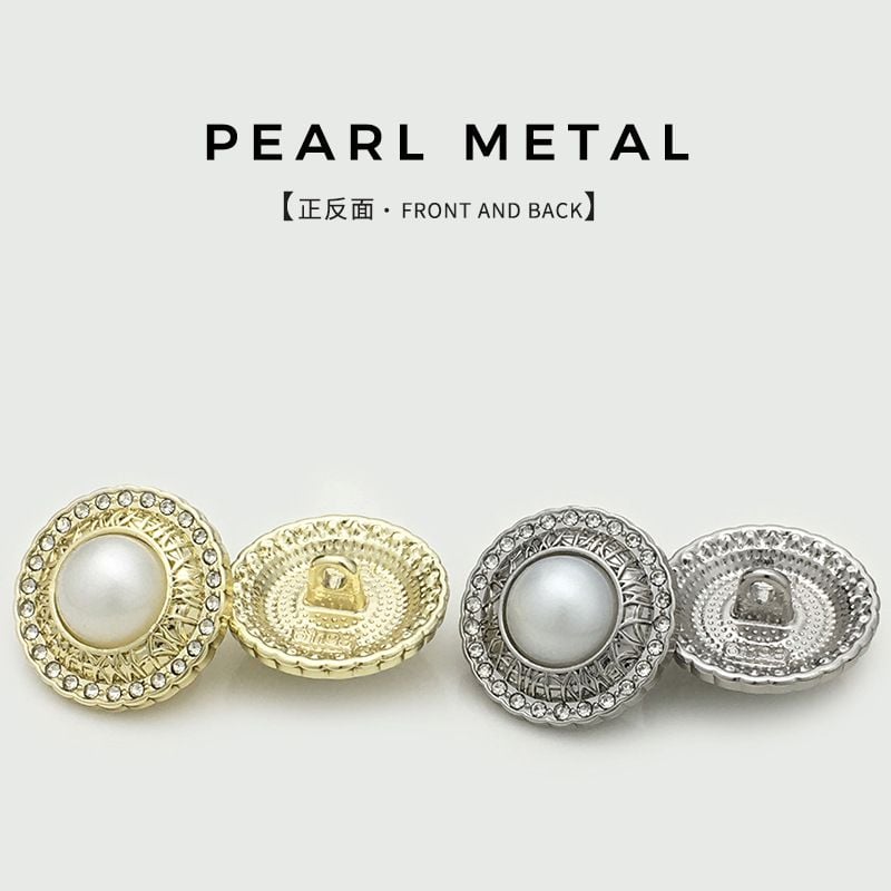 High-grade Round Metal Buttons Inlaid With Rhinestones And Pearls