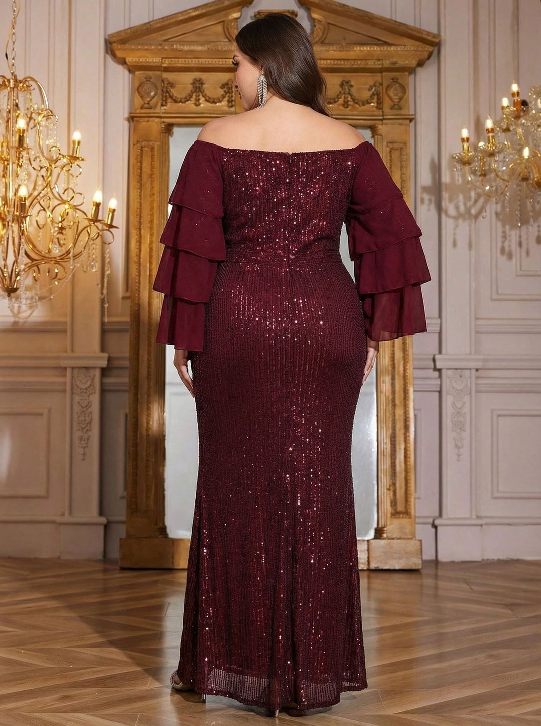Plus Size Women Off Shoulder Cake Sleeve Dress, Elegant European American Style