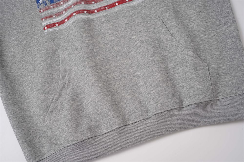 Men Vibe‑Style Pullover Hoodie, Flag‑Inspired Star & Stripe Print, Loose Western Street‑wear Sweatshirt for Spring Autumn