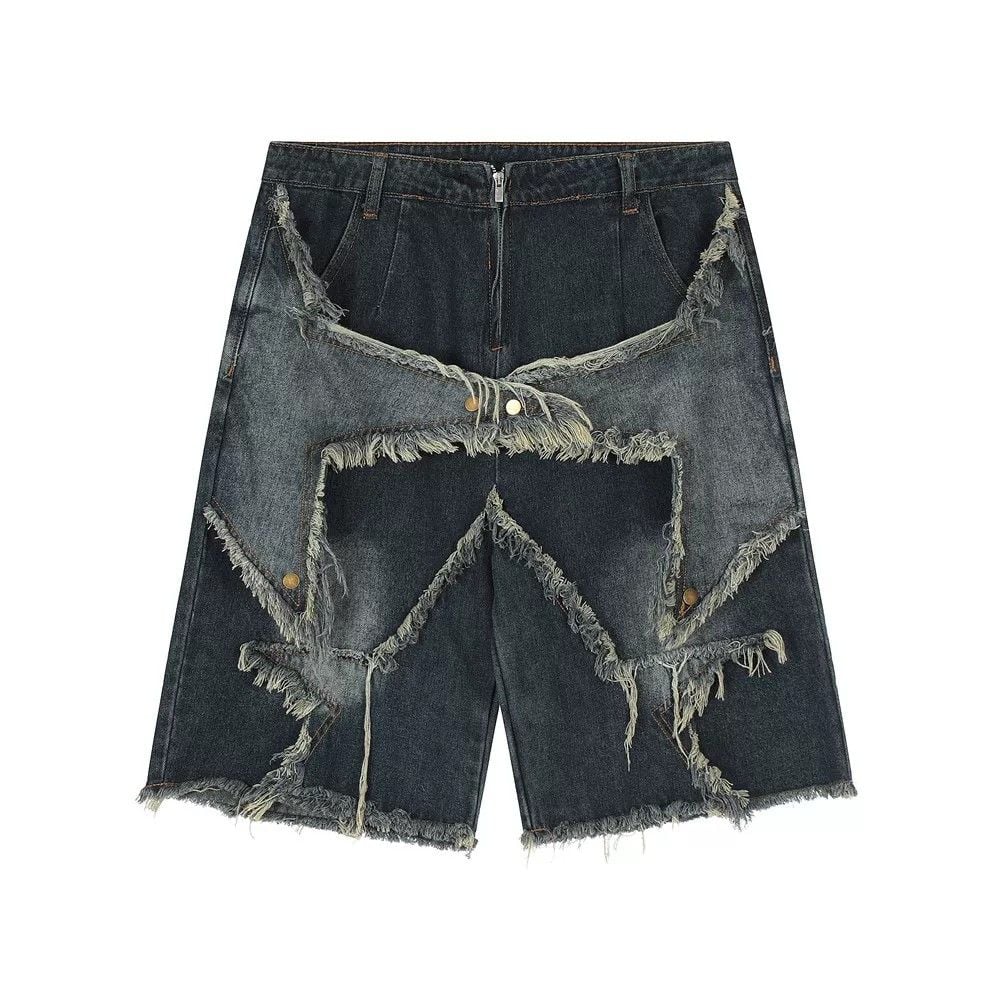 Men's American High Street Star Patch Embroidered Denim Shorts