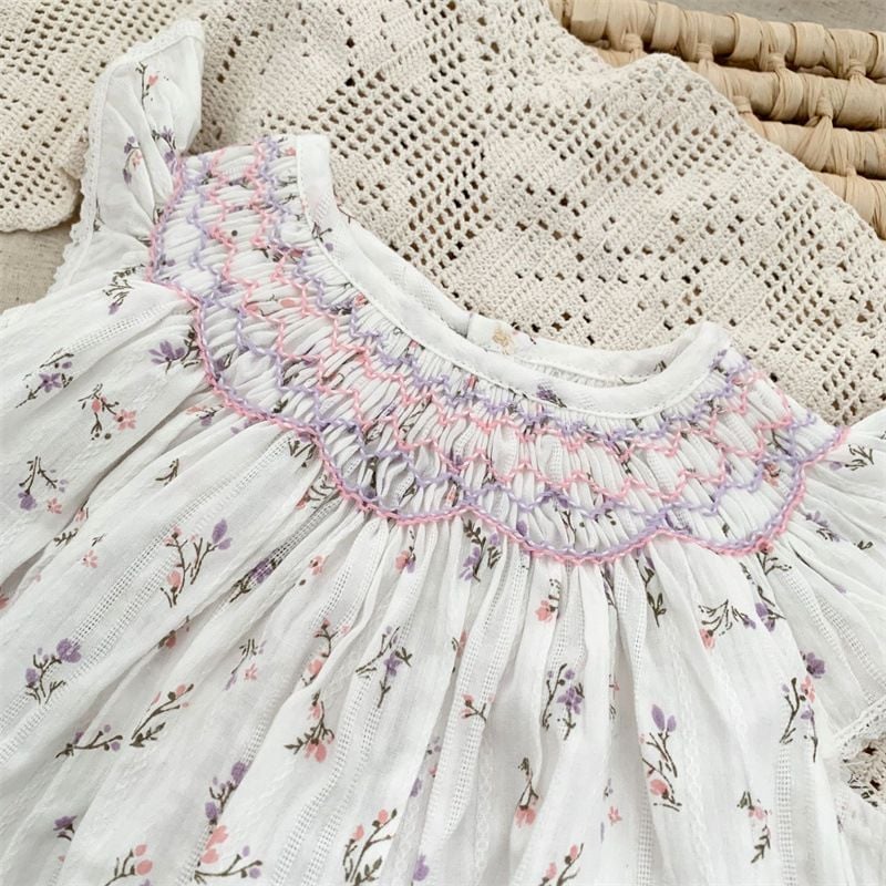Girls Sleeveless Dress, Embroidered Princess Style with Lace Ruffle & Flutter Sleeves