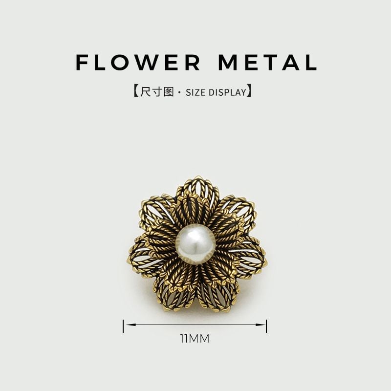 Vintage Hollow Metal Buttons with Pearl Flower Design, Versatile Garment Fasteners