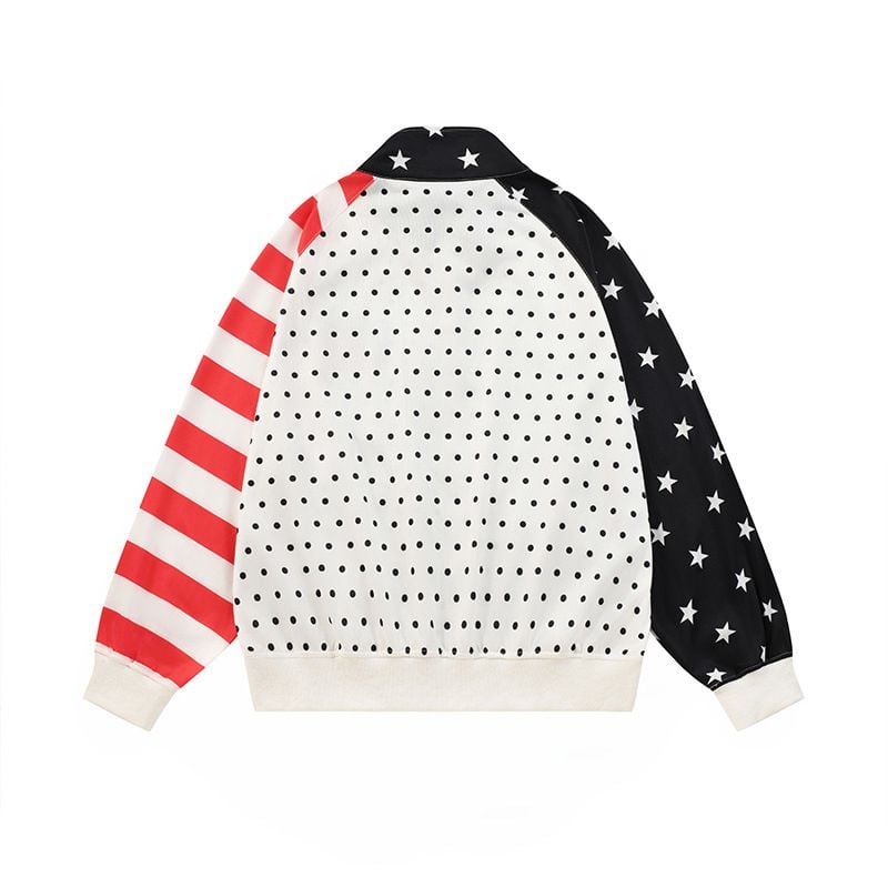 Men's Designer Irregular Polka Dot Full Print Zip Up Sweatshirt, Stand Collar Loose Trendy Outerwear Spring Autumn