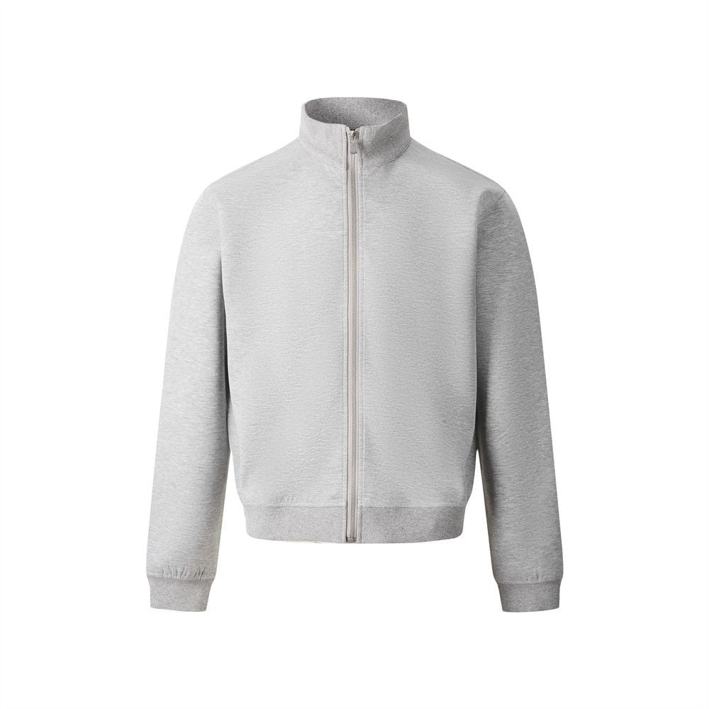 Men’s Stand‑Collar Zip‑Up Hoodie, Solid Color Loose Streetwear Short Jacket