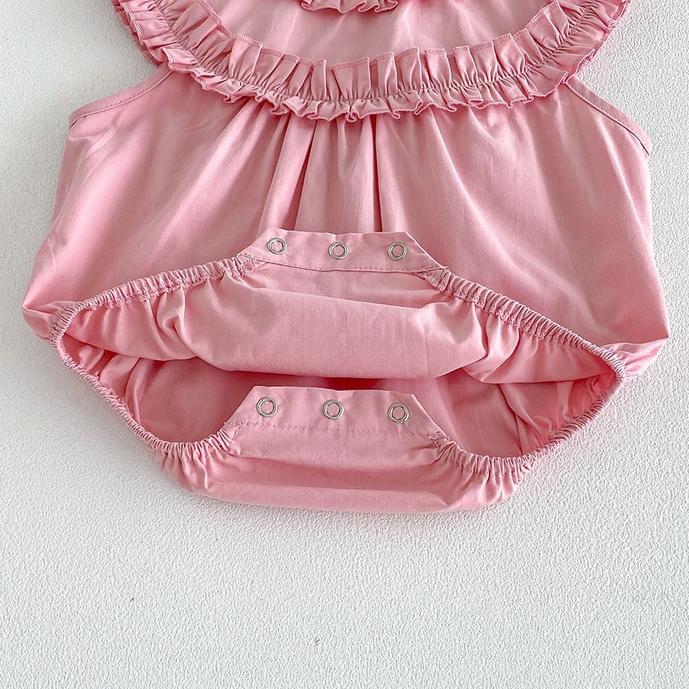 Baby Girls Korean Style Sleeveless Romper, Ruffle Neck Dress Bodysuit, Summer Casual Wear