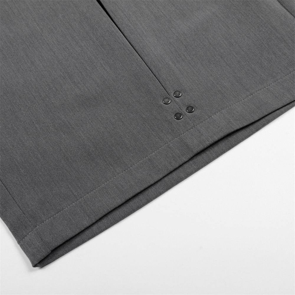 Men's Japanese‑style Streetwear Cropped Suit Trousers, Stud Detail Pleated Design, Drapey Wide‑Leg 7‑Point Shorts for Summer