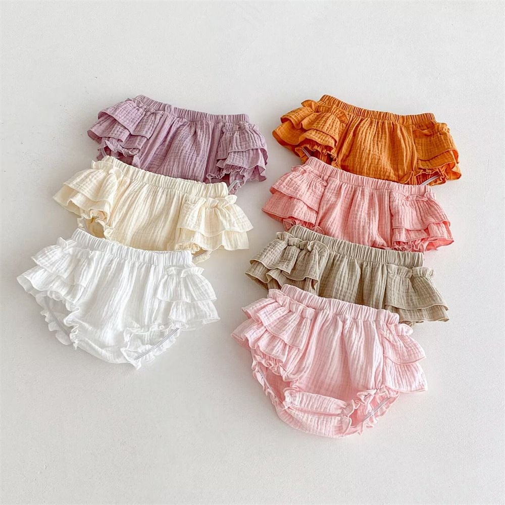 Baby Girls Ruffle Trim Skort, Cotton Baggy Bloomers, Casual Buttock Pants for Spring Summer