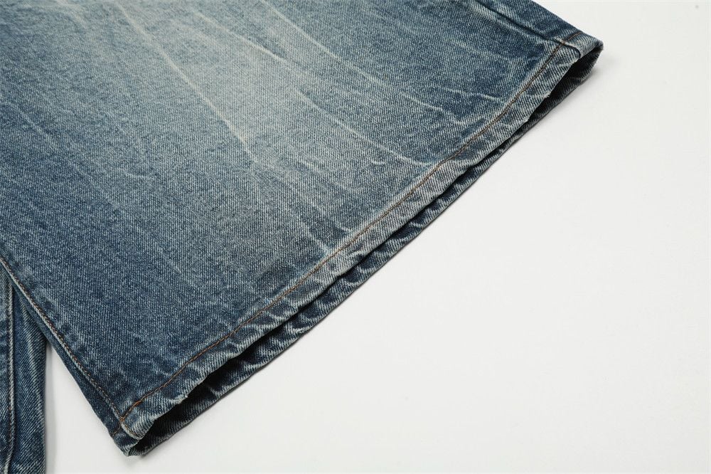 Men’s Washed Faded Denim 5‑Inch Mid Shorts, Vintage Distressed Finish, Loose Wide‑Leg Straight‑Cut Casual Cargo Streetwear Shorts