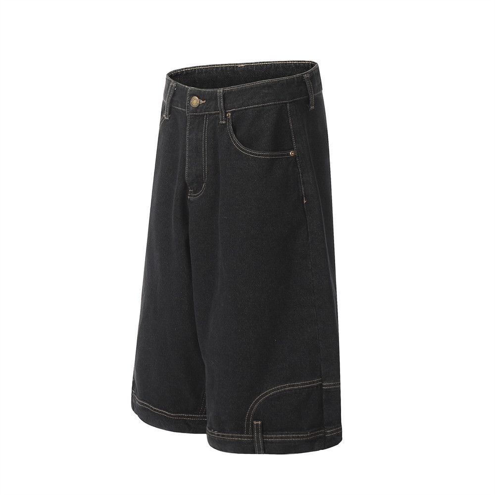 Men's reversed wear style denim cropped cargo capri shorts