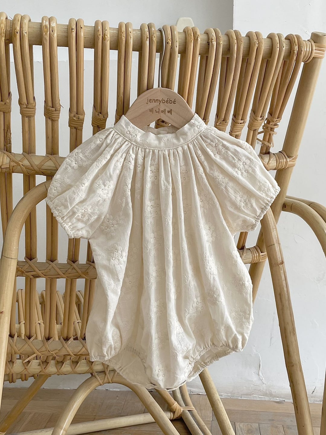 Girls Embroidered Short Sleeve Romper, Cotton Bodysuit for Infants