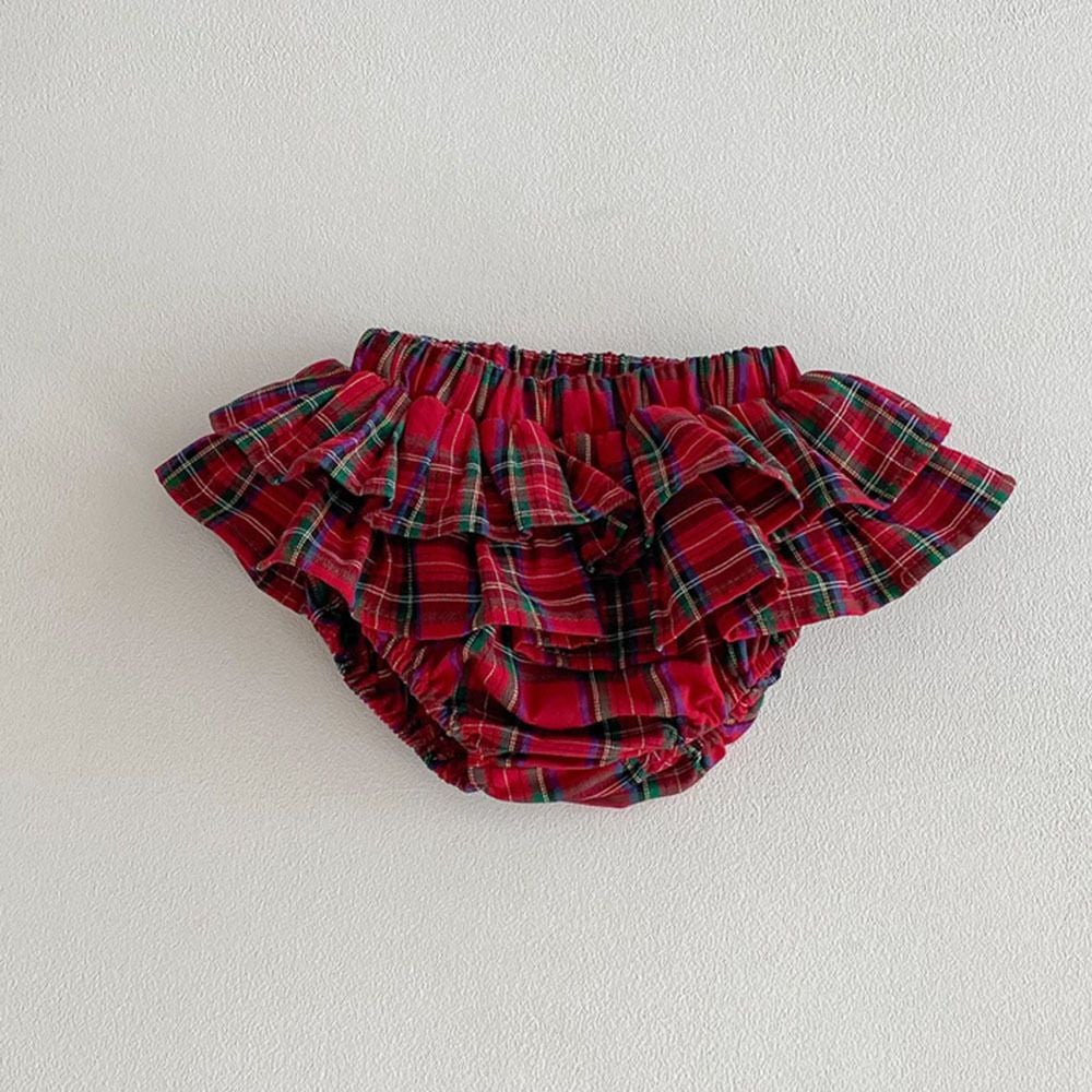 New Tiered Ruffle Skort, Christmas Red Check Buttock Shorts, Toddler Girls Princess Skirt