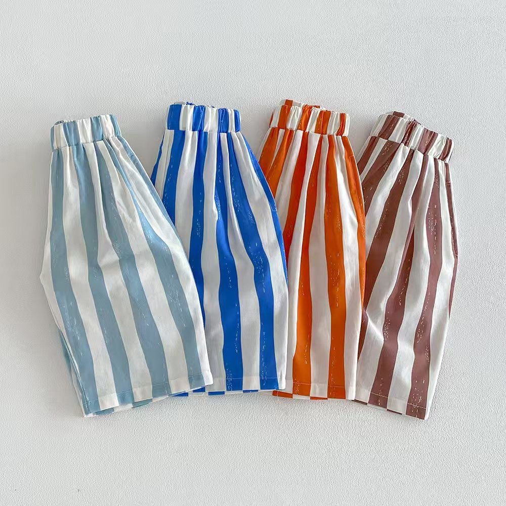 Striped Wide Leg Pants for Boys & Girls, Breathable 7/8 Length Sports Pants for Spring Summer Autumn