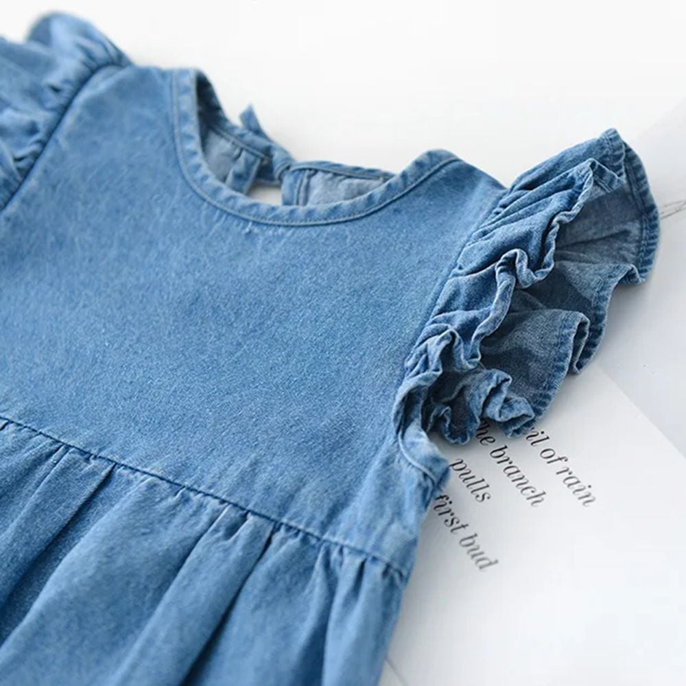 Summer Flutter Sleeve Denim Romper, Sleeveless Triangle Bodysuit for Infants
