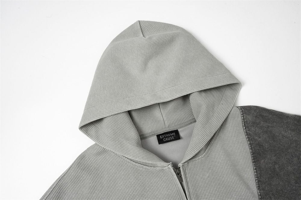Men’s Washed Vintage Half‑Zip Hoodie, Irregular Color‑Block Splicing Streetwear Sweatshirt