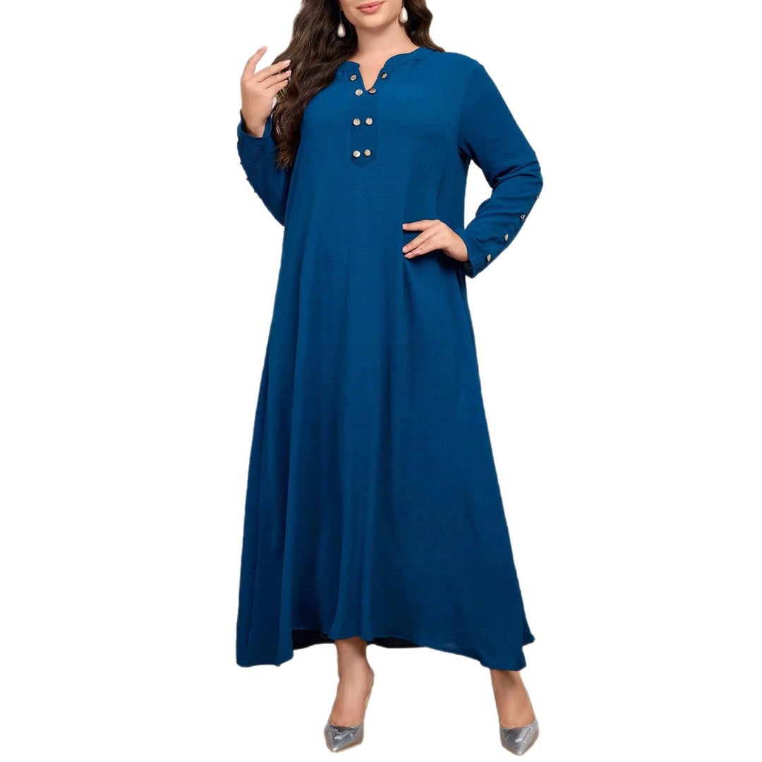 Plus Size Ethnic Style Long Sleeve Loose Maxi Dress For Women