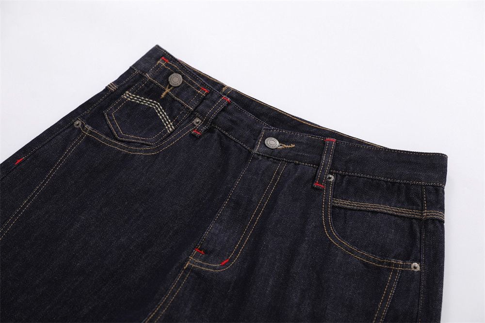 Men’s Summer Loose Denim 7‑Point Shorts, High‑Street Streetwear Brand, Statement Topstitching On Back Pockets, Straight‑Cut Wide‑Leg Cargo Shorts