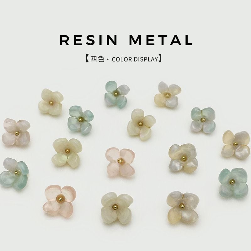 12mm Floral Resin Metal Combined Buttons, Colorful Flower Style