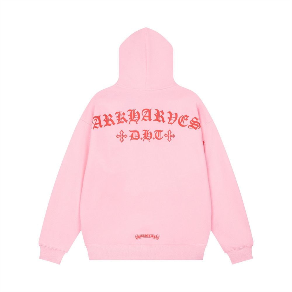 Dark Tone Cross & Sanskrit Gothic Letter Embroidered Hoodie, Men's Trendy Loose Pullover Sweatshirt Spring Autumn
