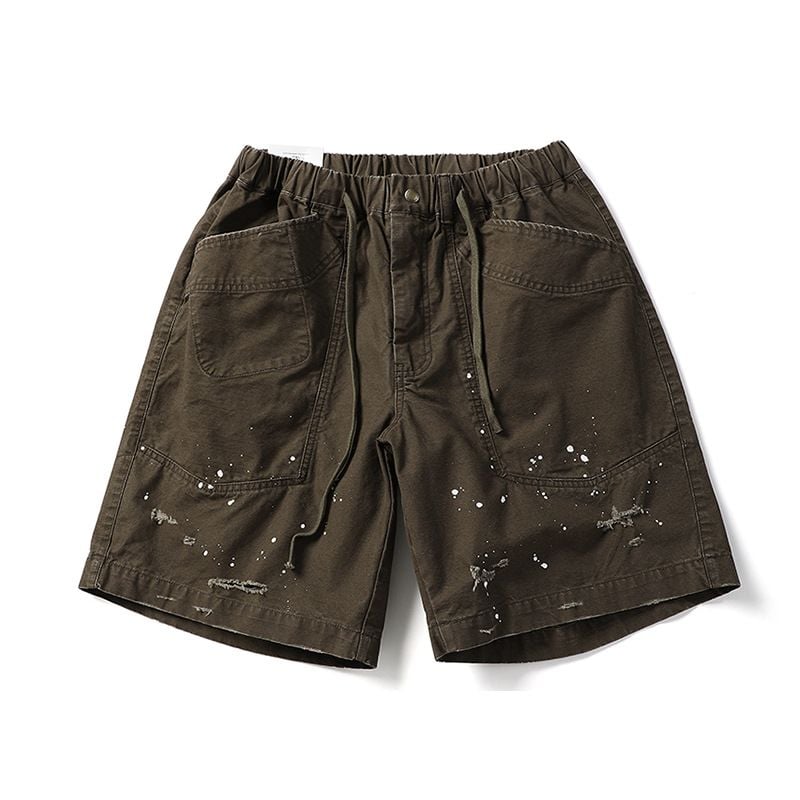 Men’s Summer Cargo 5‑Inch Shorts, American High‑Street Vibe Style, Solid Color, Ripped & Patchwork Design, Loose Casual Fit