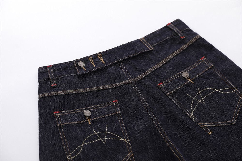 Men’s Summer Loose Denim 7‑Point Shorts, High‑Street Streetwear Brand, Statement Topstitching On Back Pockets, Straight‑Cut Wide‑Leg Cargo Shorts