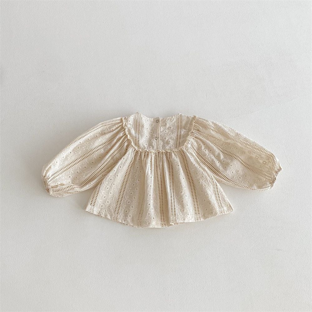 Korean Style Ins Baby Girls Blouse, Lace Embroidery French Princess Doll Shirt for Spring Summer