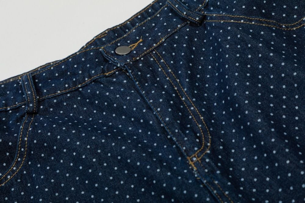 Men's European American trendy brand full print polka dot cargo denim seven-point shorts