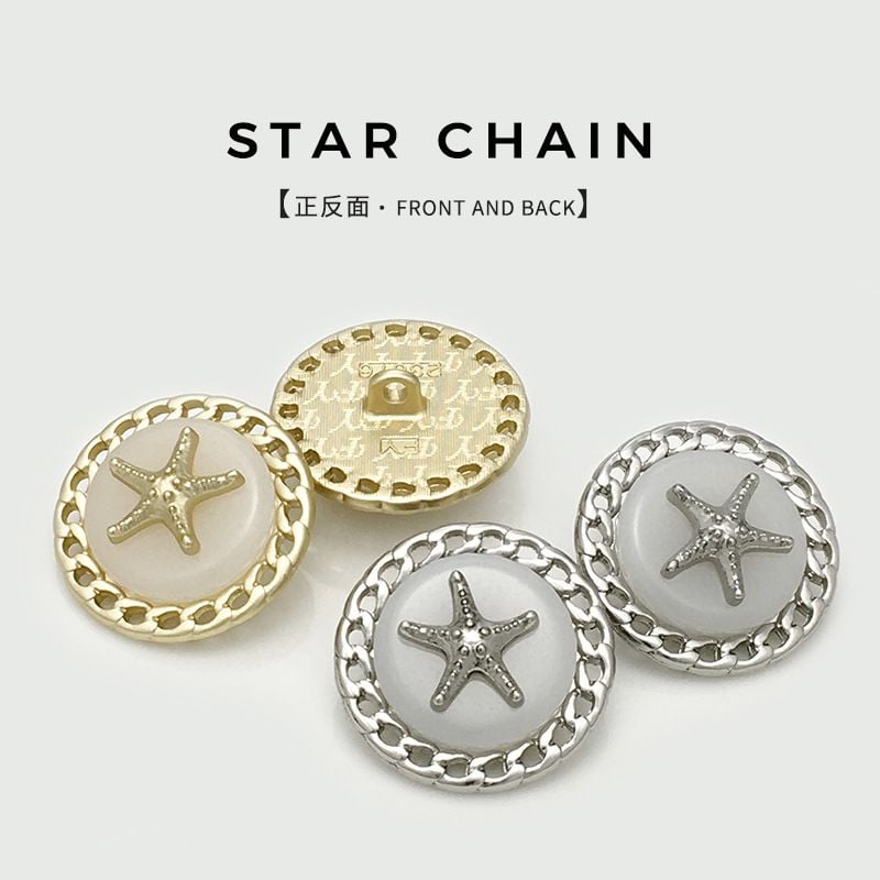 Starfish Link Chain Hollow Metal Buttons, Decorative Fasteners for Women's Blazers & Sweaters