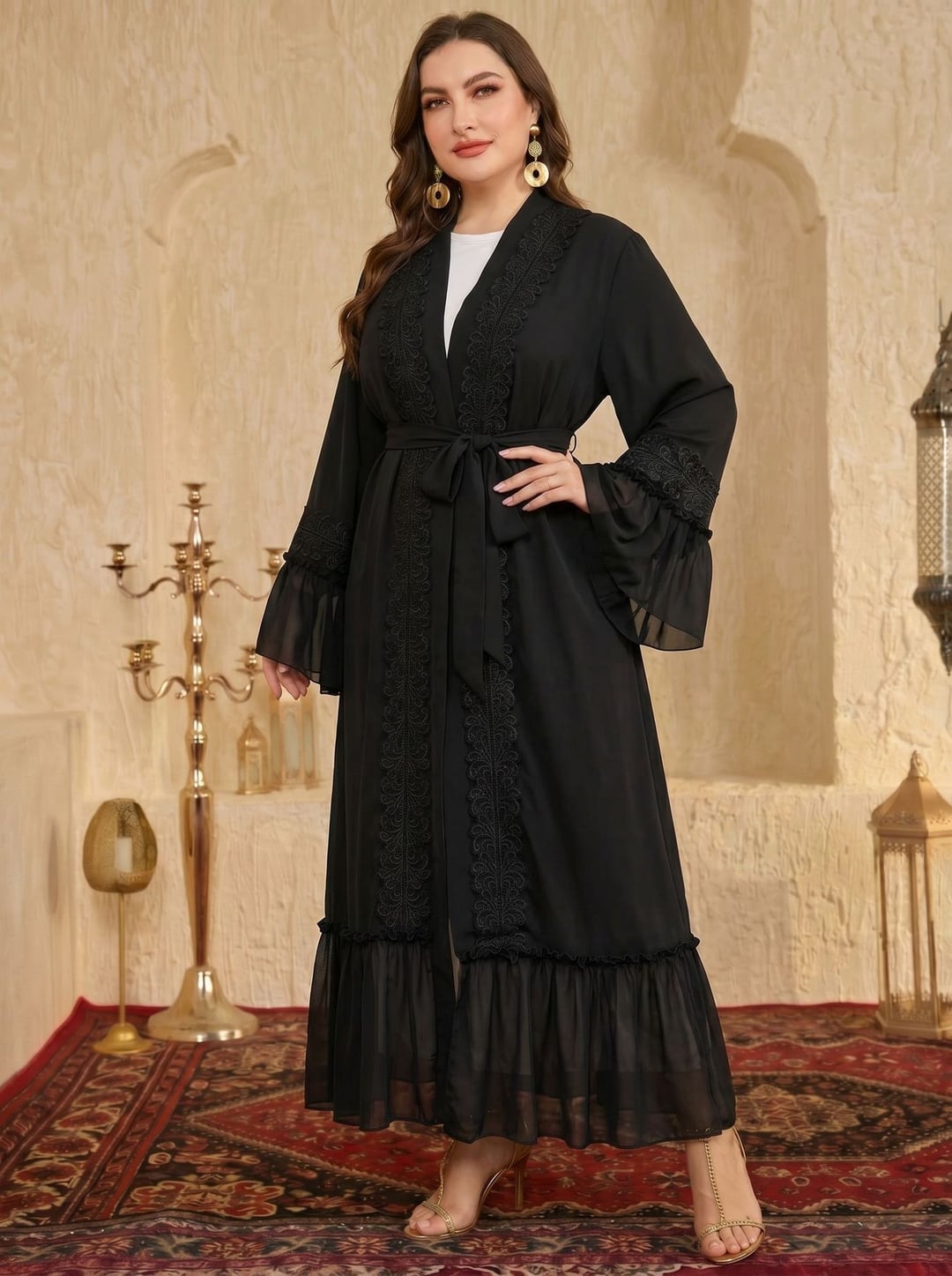 Plus Size Ethnic Style Long Loose Maxi Dress with Lace Splicing