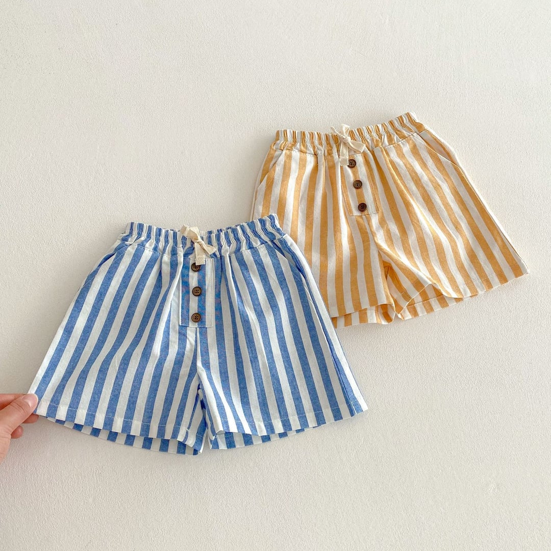 Boys Striped Drawstring Beach Shorts, Loose Pocket Shorts, Casual Daily Wear for Toddlers