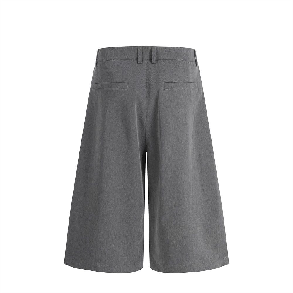 Men's Japanese‑style Streetwear Cropped Suit Trousers, Stud Detail Pleated Design, Drapey Wide‑Leg 7‑Point Shorts for Summer
