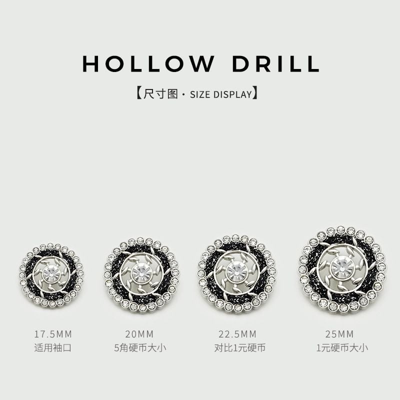 Premium Hand-woven Metal Buttons, Hollow Floral Design with Rhinestones