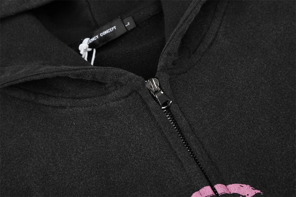 Men’s Vintage Letter‑Print Zip‑Up Hoodie, Punk Streetwear Loose Short Jacket