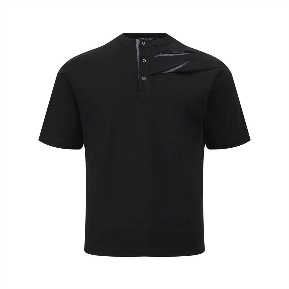 European and American INS trendy loose half-button crew neck short-sleeve T-shirt