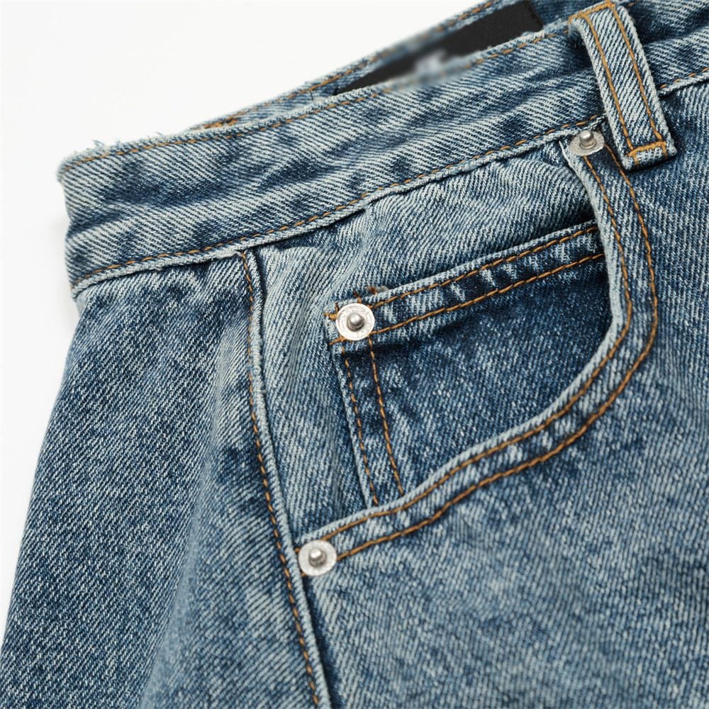 Men's American Vintage Washed Denim Five-Point Loose Wide-Leg Pants