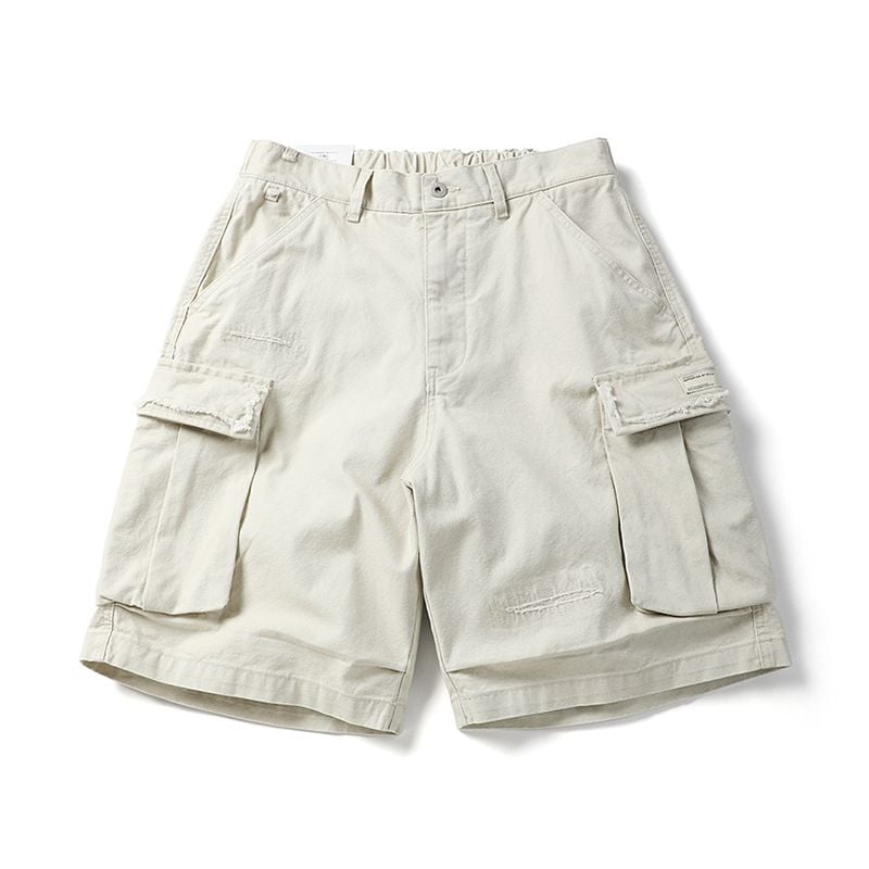 Men’s Summer Cargo 5‑Inch Shorts, American High‑Street Vibe Style, Solid Color, Ripped & Patchwork Design, Loose Casual Fit