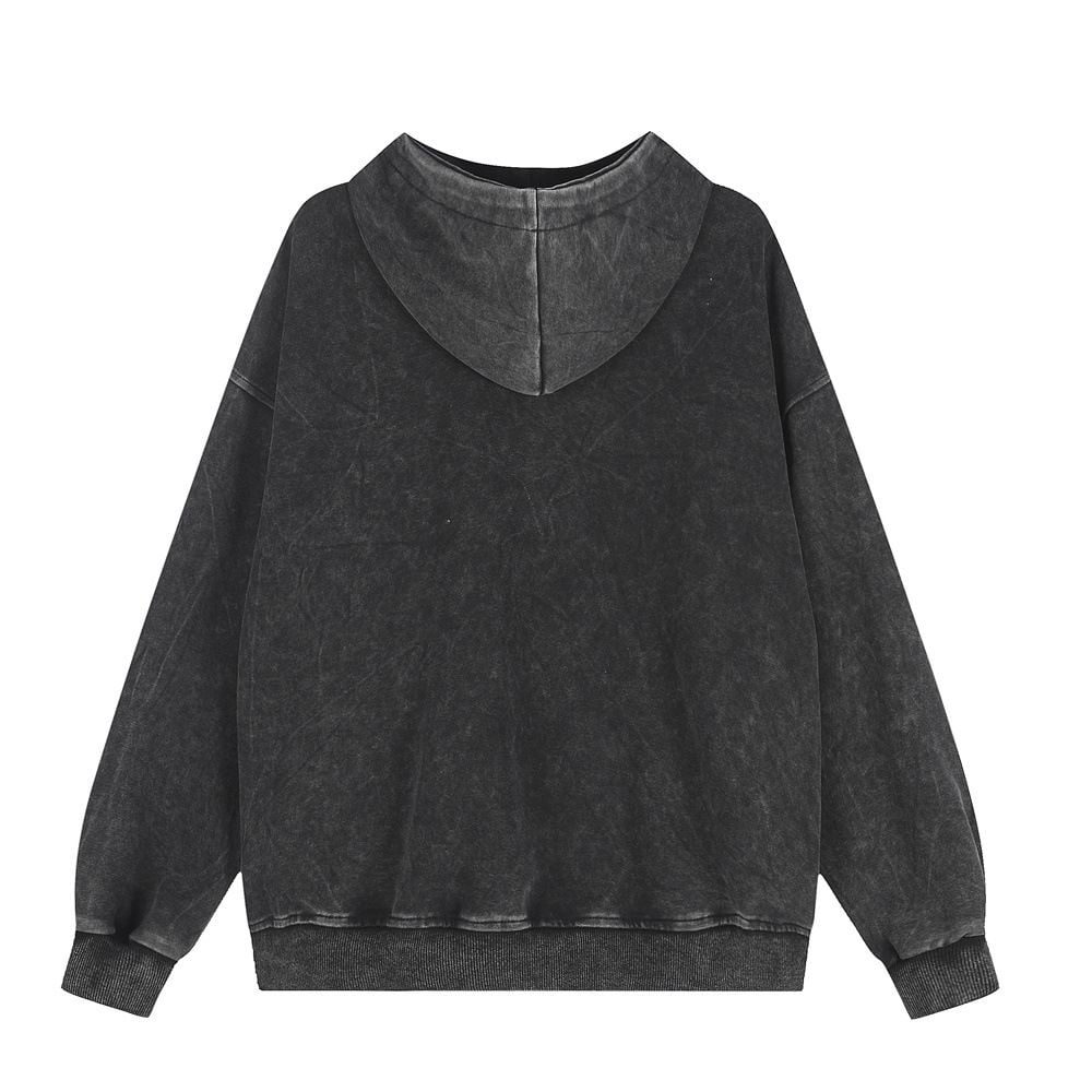 Men Niche Design Streetwear Hoodie Jacket, Distressed Letter Applique Embroidery Loose Casual Sweatshirt for Spring Autumn