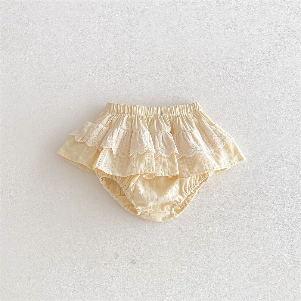 Baby Girls Lace Skort with Ruffle Trim, Fashion Bloomers, Versatile Princess Mini Skirt & Tutu Skirt