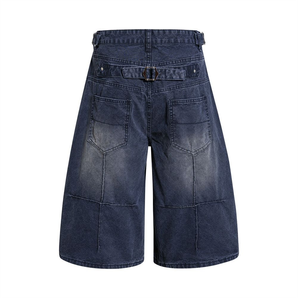 Men’s Summer Punk Street‑Style Canvas Work Shorts, Button Fly, Washed Distressed, Loose Fit, 7/8 Length