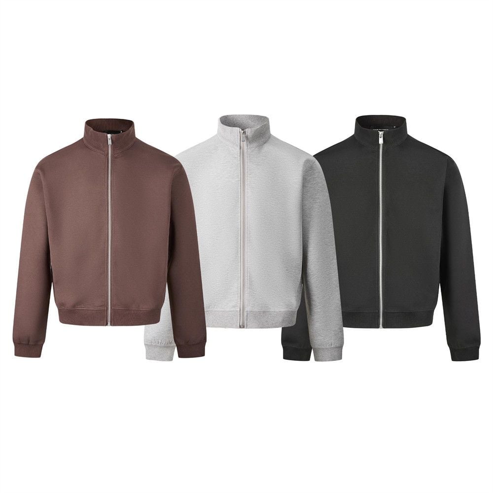 Men’s Stand‑Collar Zip‑Up Hoodie, Solid Color Loose Streetwear Short Jacket