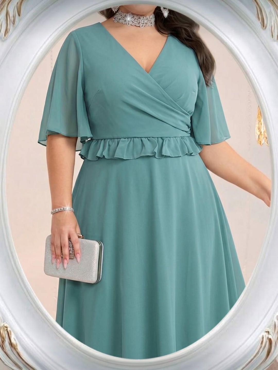 Women's Plus Size Elegant Cross V-Neck Ruffle Waist Slimming Summer Dress