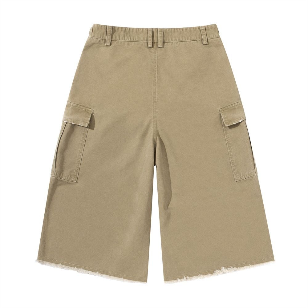 Men's Loose Casual Cargo Seven-Point Shorts With Vintage Raw Hem