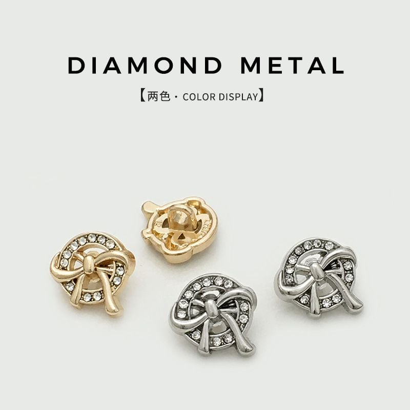 Sweet Rhinestone Inlaid Bowknot Metal Buttons