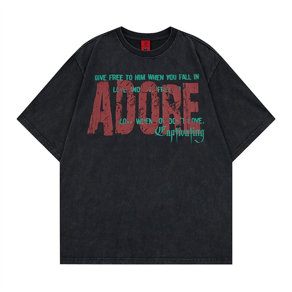 Vintage Letter Print Cotton Short-Sleeve T-Shirt, Ins Streetwear