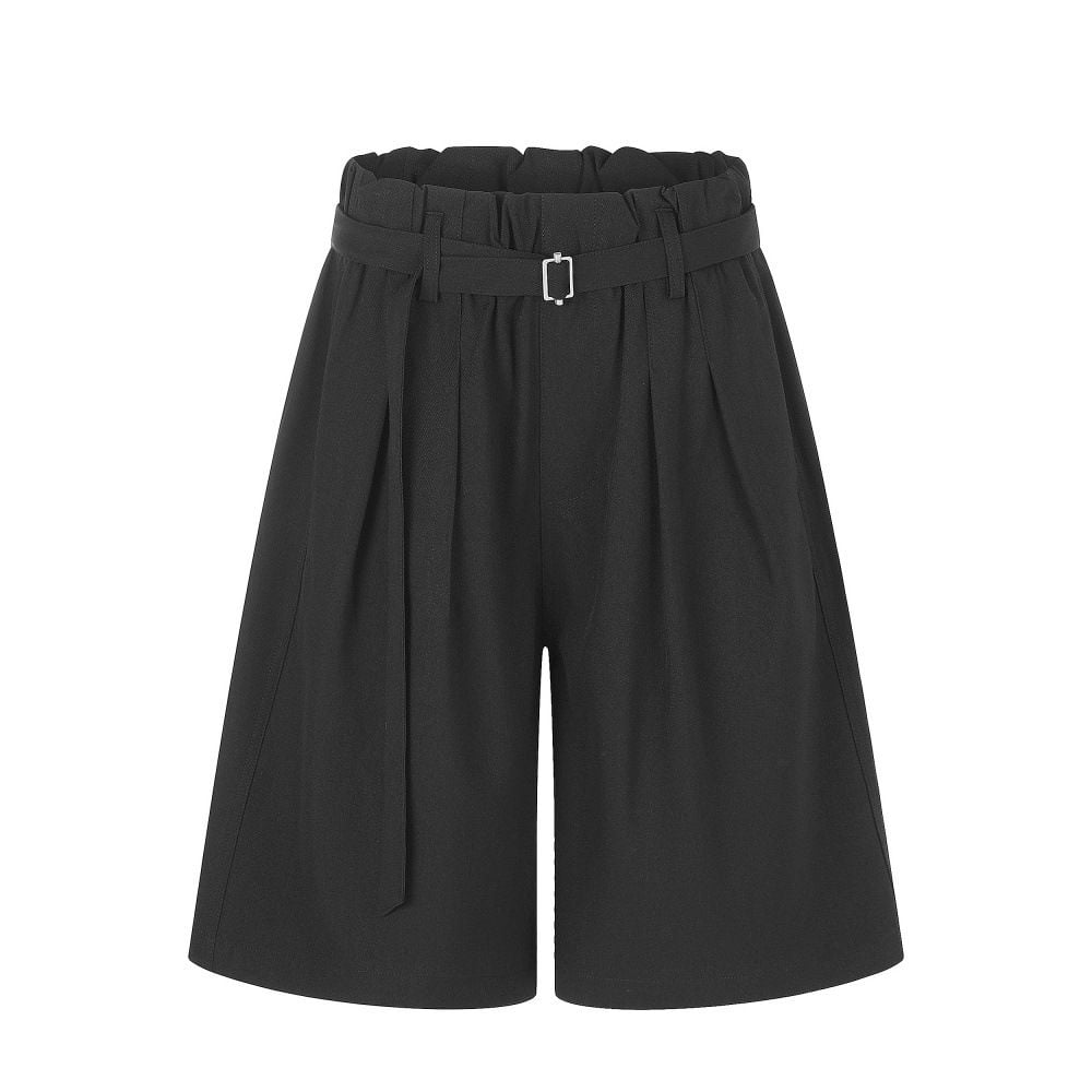 Men Solid Loose Wide‑Leg Suit Shorts, Japanese Street Style Versatile Casual 5‑Point Shorts