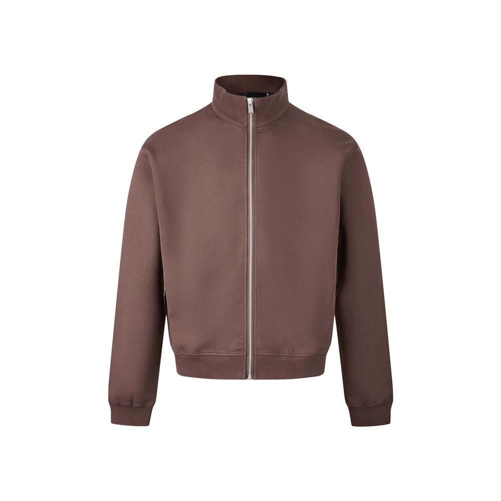 Men’s Stand‑Collar Zip‑Up Hoodie, Solid Color Loose Streetwear Short Jacket