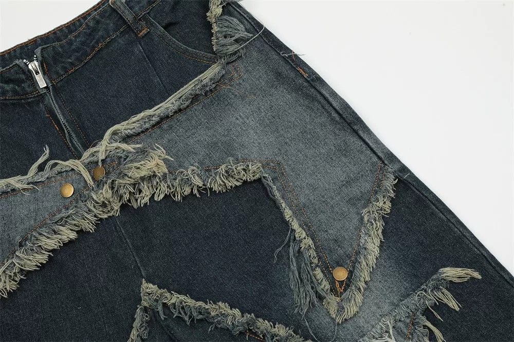 Men's American High Street Star Patch Embroidered Denim Shorts
