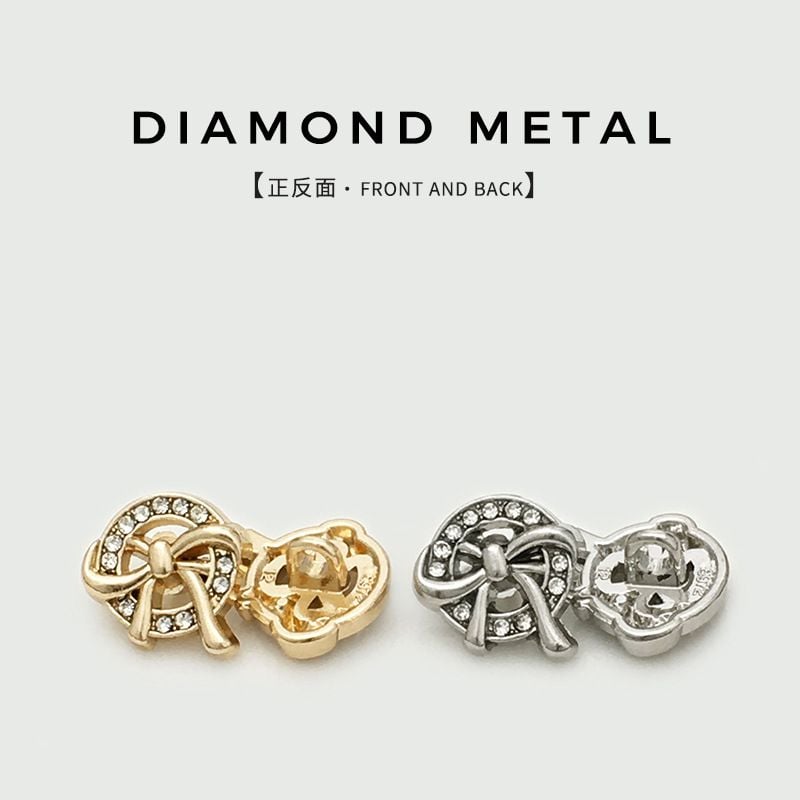 Sweet Rhinestone Inlaid Bowknot Metal Buttons