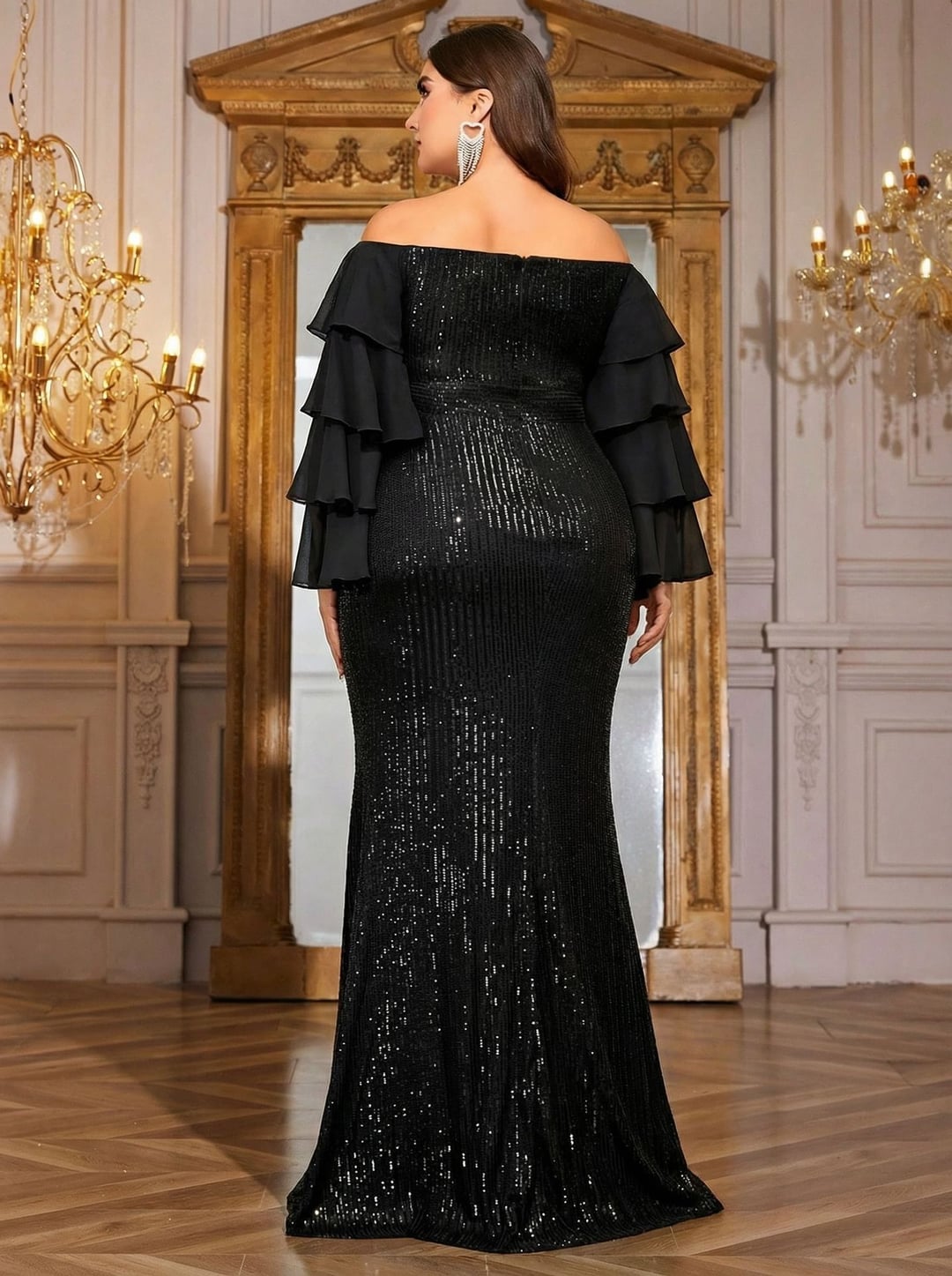 Plus Size Women Off Shoulder Cake Sleeve Dress, Elegant European American Style