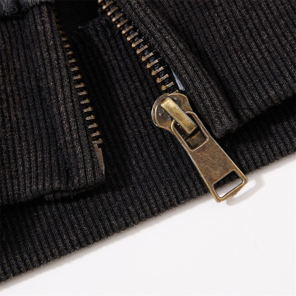 Men Vintage Distressed Letter Print Cropped Zip‑Up Hoodie, Loose Casual Sports Outerwear for Spring Autumn
