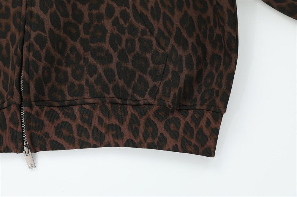 Men’s Leopard‑Print Two‑Way Zip‑Up Hoodie with Letter Embroidery, Loose Casual Vibe Streetwear for Spring & Autumn